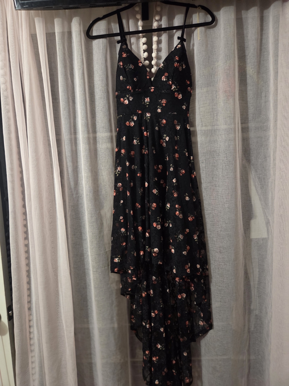 Disney Black High-Low Slip Dress with Pink Rose Print